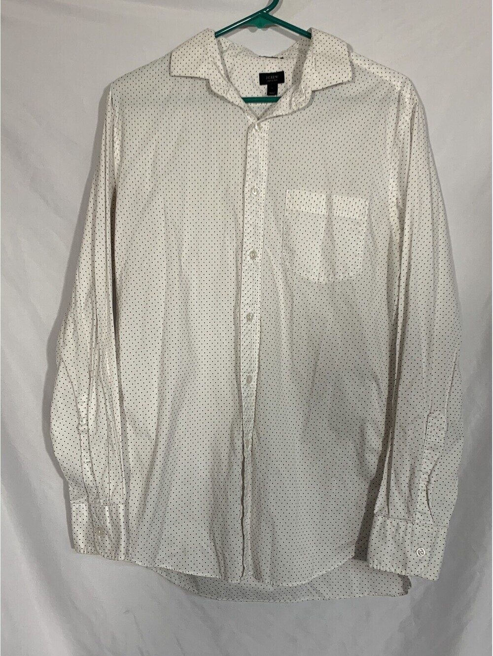 Men's J. Crew Ludlow 120's 2-Ply White With Polka Dots Shirt-Medium